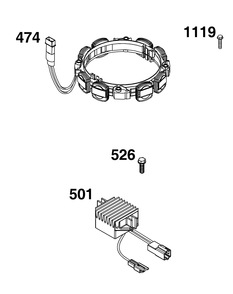 Alternator Group Diagram and Parts List for 49E877-0036-Z1  Briggs and Stratton Engine